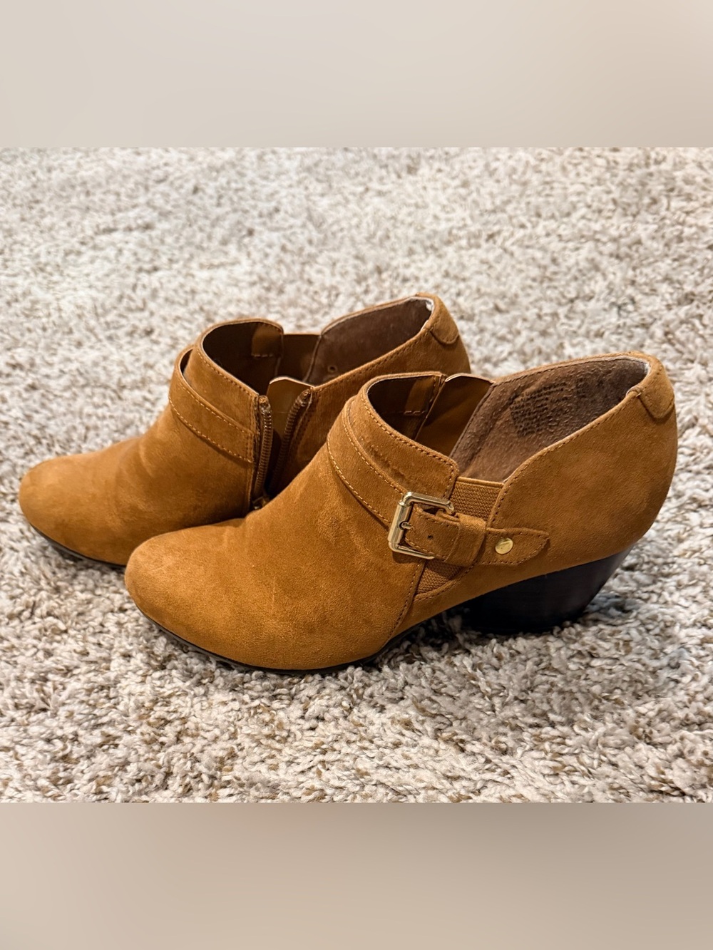 American Eagle Outfitters Suede Buckle Ankle Booties - Cognac Brown